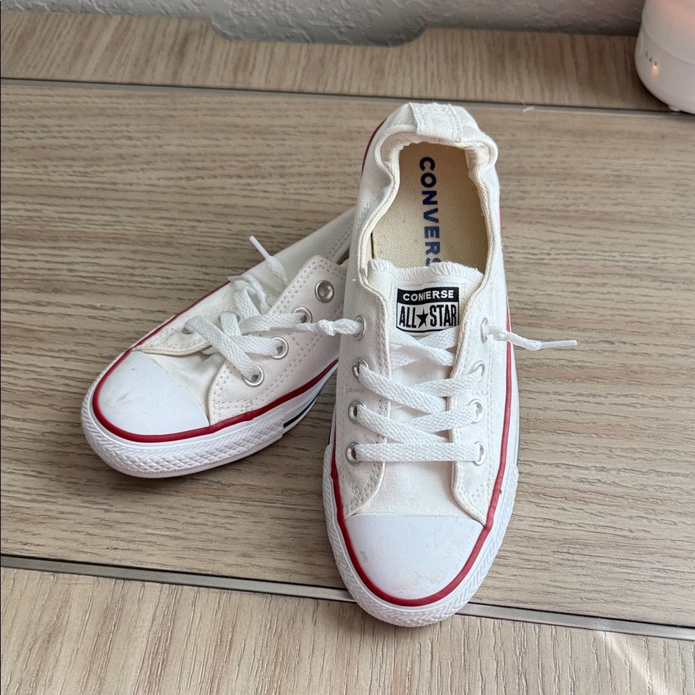 Converse All Star White Canvas Sneakers with Red Trim